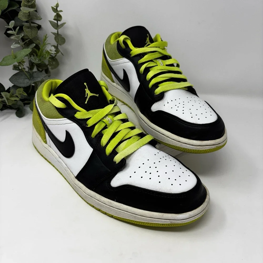 Nike Air Jordan 1 Low Black Cyber Volt Green White Black Men's Size 10 CK3022